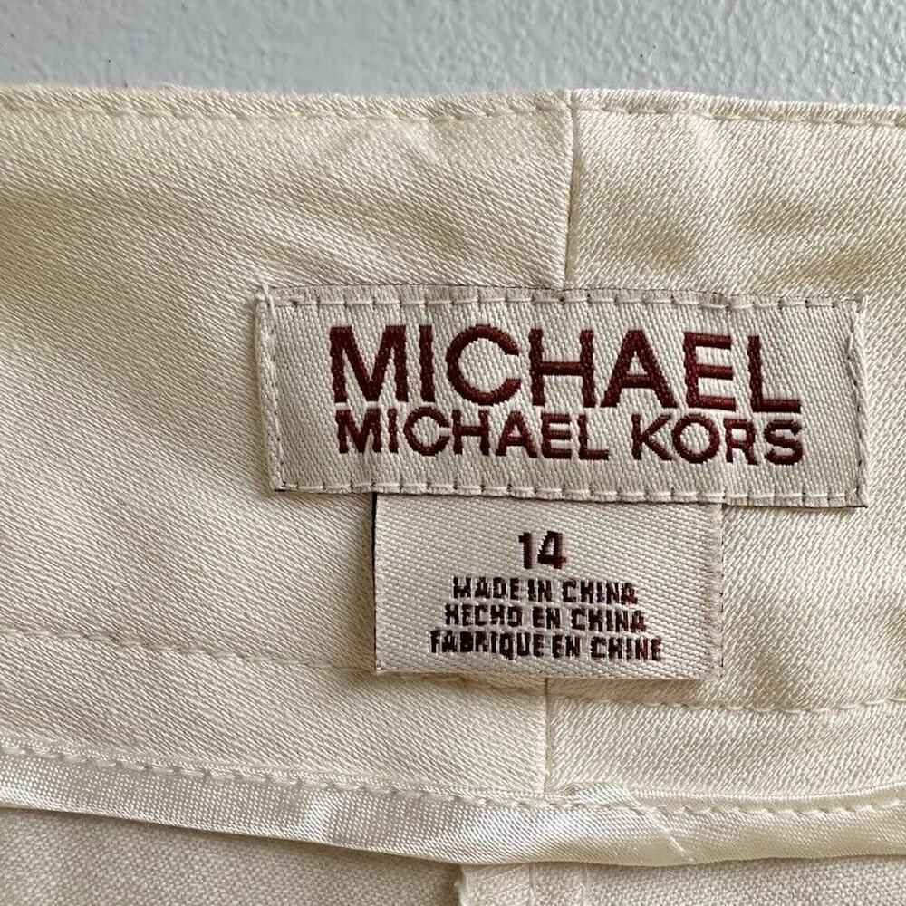 Michael Kors Womens Pants Gold Belt Stretch Straight Cream Size 14 Office Dress - Picture 6 of 10